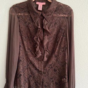 Brown Lace Floral Dress Shirt